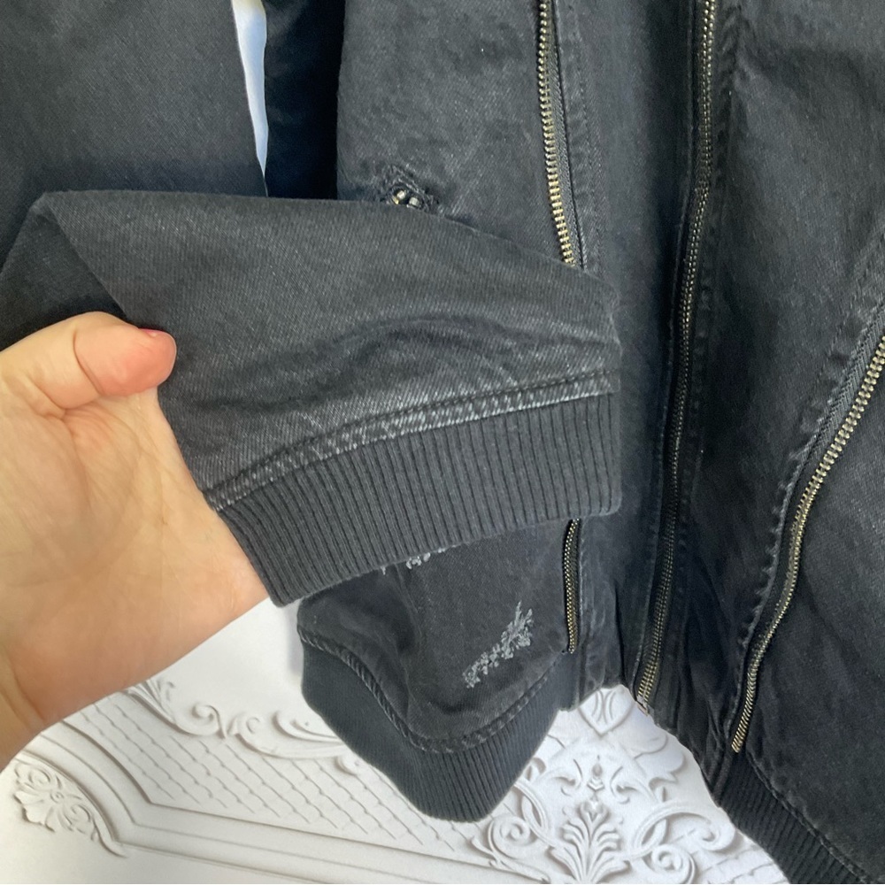 Sandrine Rose FREE PEOPLE Zip Bomber Black Denim Jacket Women’s Size Medium New - Picture 4 of 7